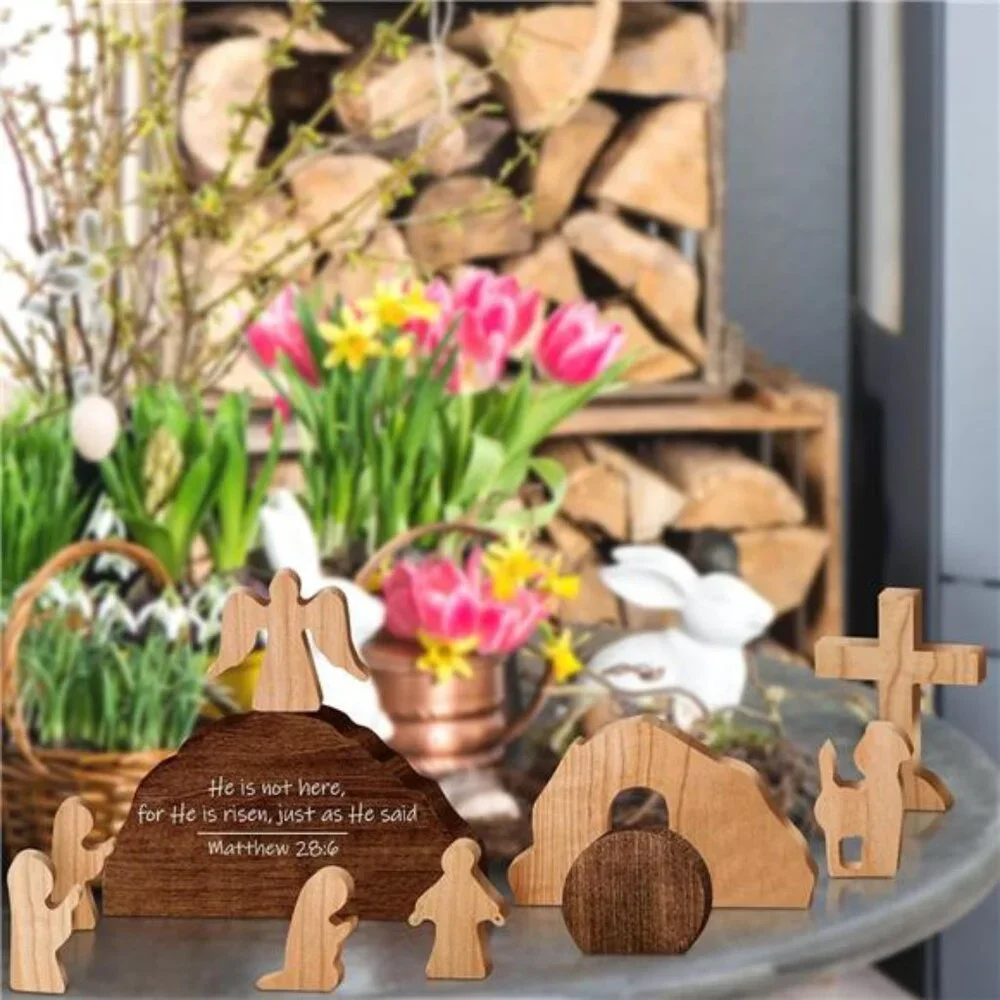10 Pcs Easter Decorations - Easter Scene -Wooden Decoration